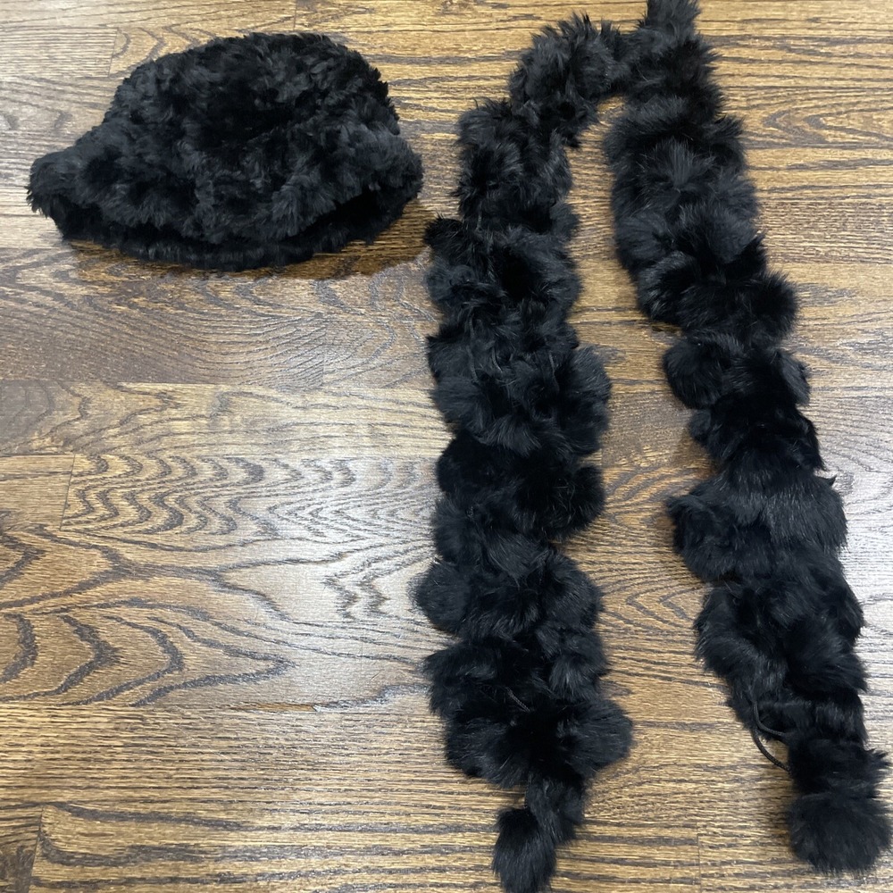 Accessorize‎ Vintage Black Faux Fur Hat And Scarf